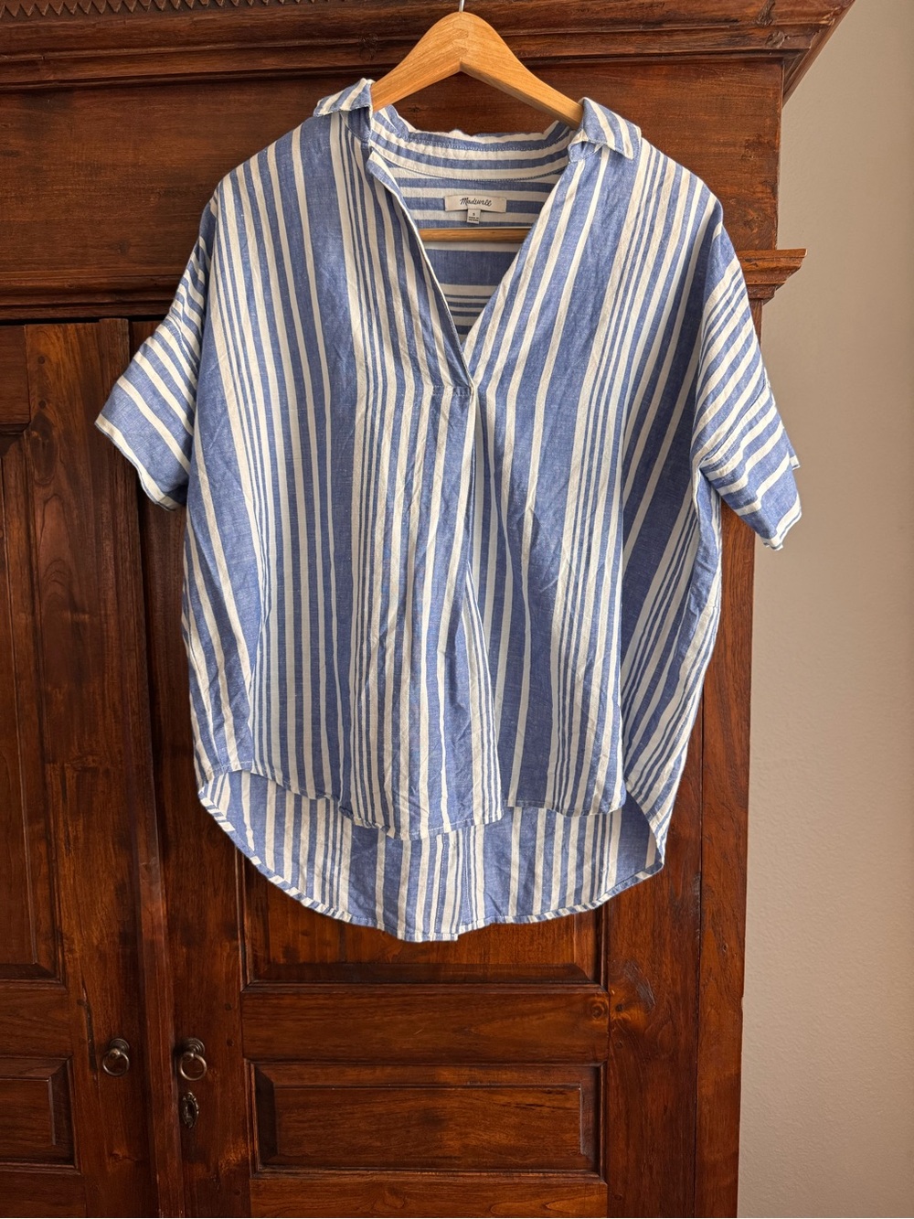 Madewell Courier Button Back Shirt in Hinsdale Stripe Linen Cotton Blend